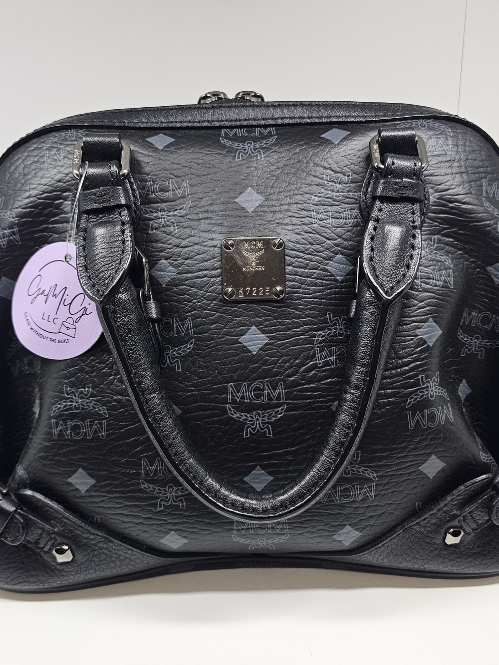 MCM Black Logo Dome Satchel Bag